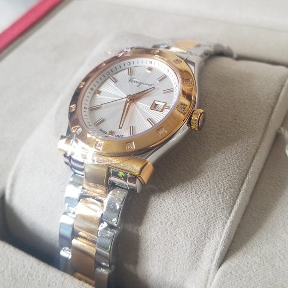 $1995 SALVATORE FERRAGAMO DIAMOND TWO TONE WATCH - Picture 3 of 8